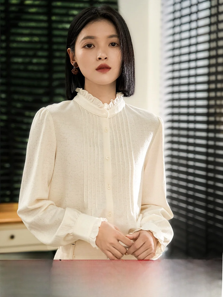 

Длинное дышащее повседневное платье Ele Design из шерсти и хлопка с оборками в французском стиле для женщин