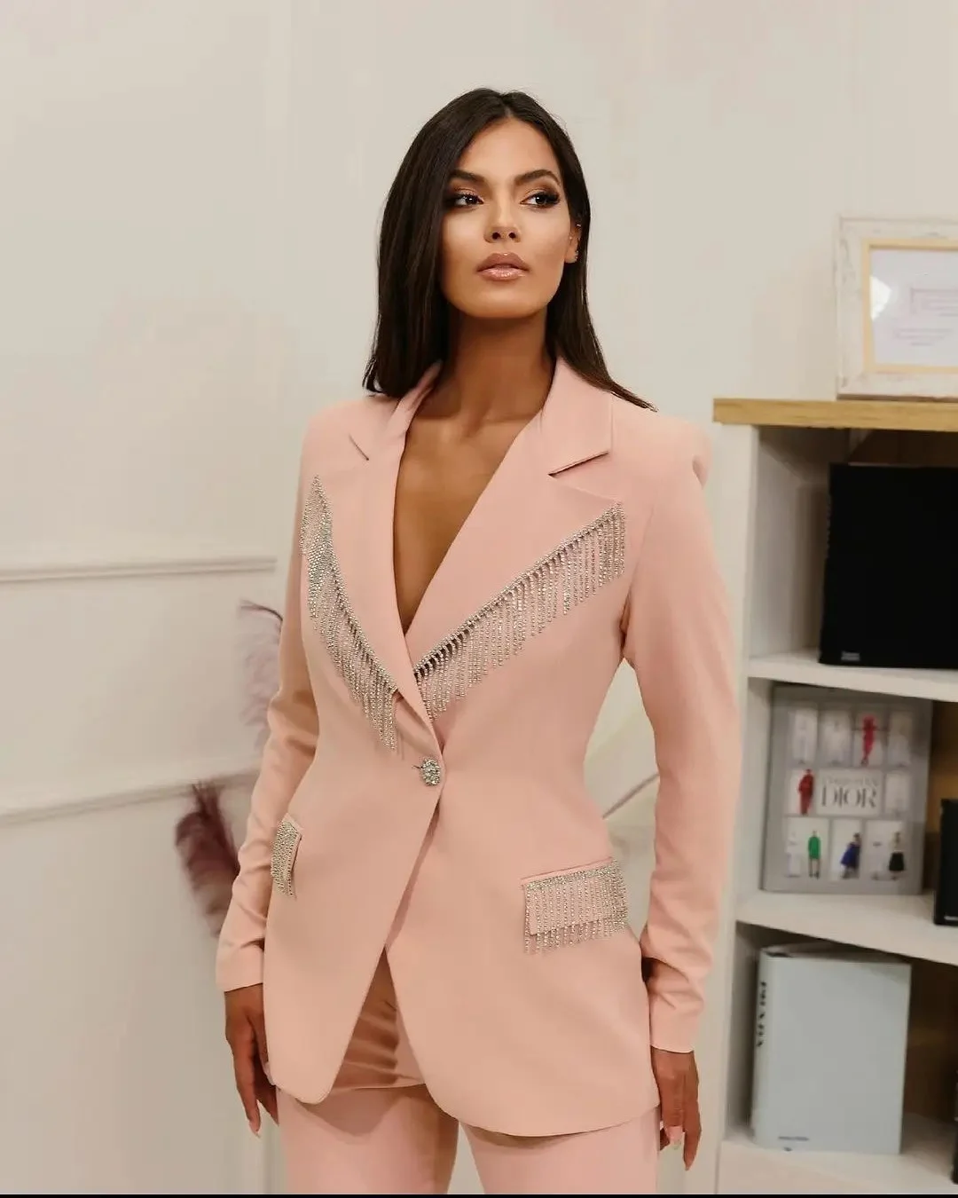 Vestido Vintage con borlas para madre de la novia, Blazer rosa con solapa con muescas y un botón, traje elegante para fiesta de graduación, hecho a medida