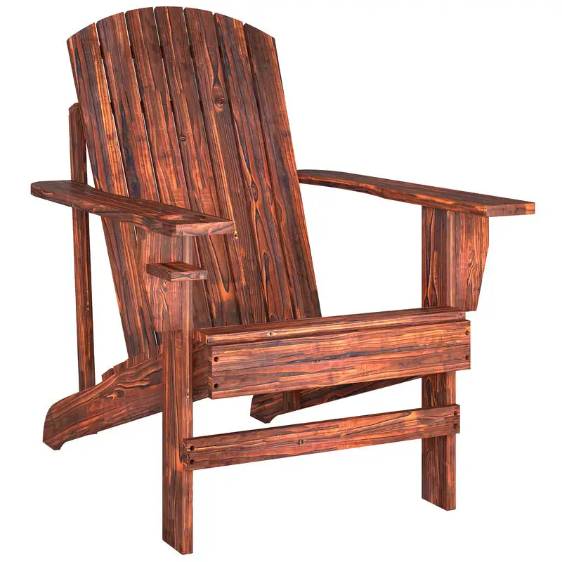 Adirondack garden chair with cup holder, garden lounger, balcony chair, solid wood, charred, 72 x 95 x 93 cm