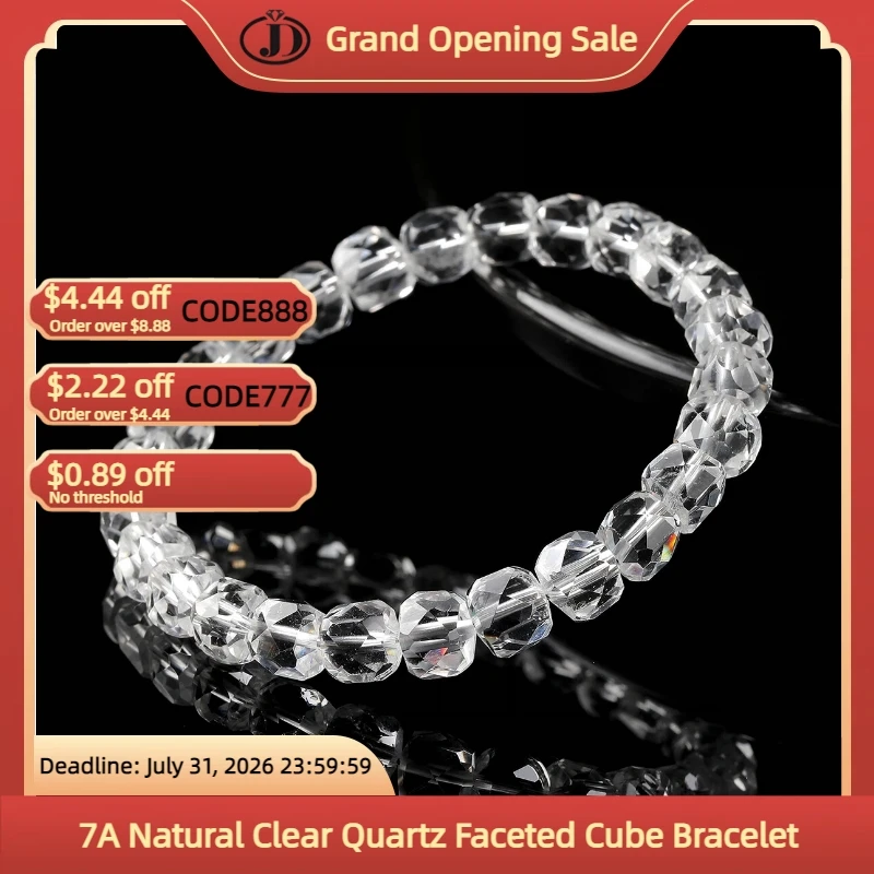 Bracelet en quartz naturel 7A, cube facetté, bijou de guérison en cristal pour la concentration et la clarté, cadeau unisexe, clarté, rationalité