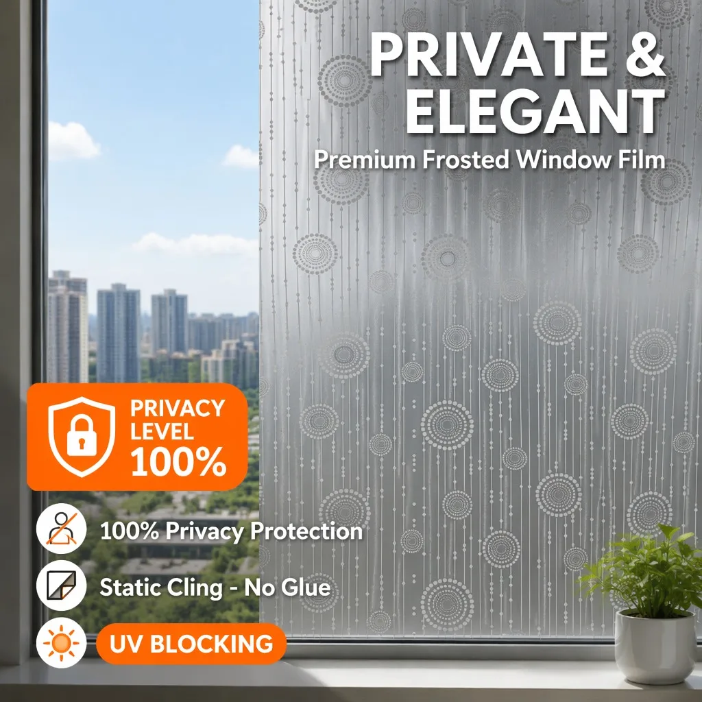 Privacy Window Film Self Adhesive Frosted Geometric UV Block Heat Control for Home Office Bathroom Glass Door