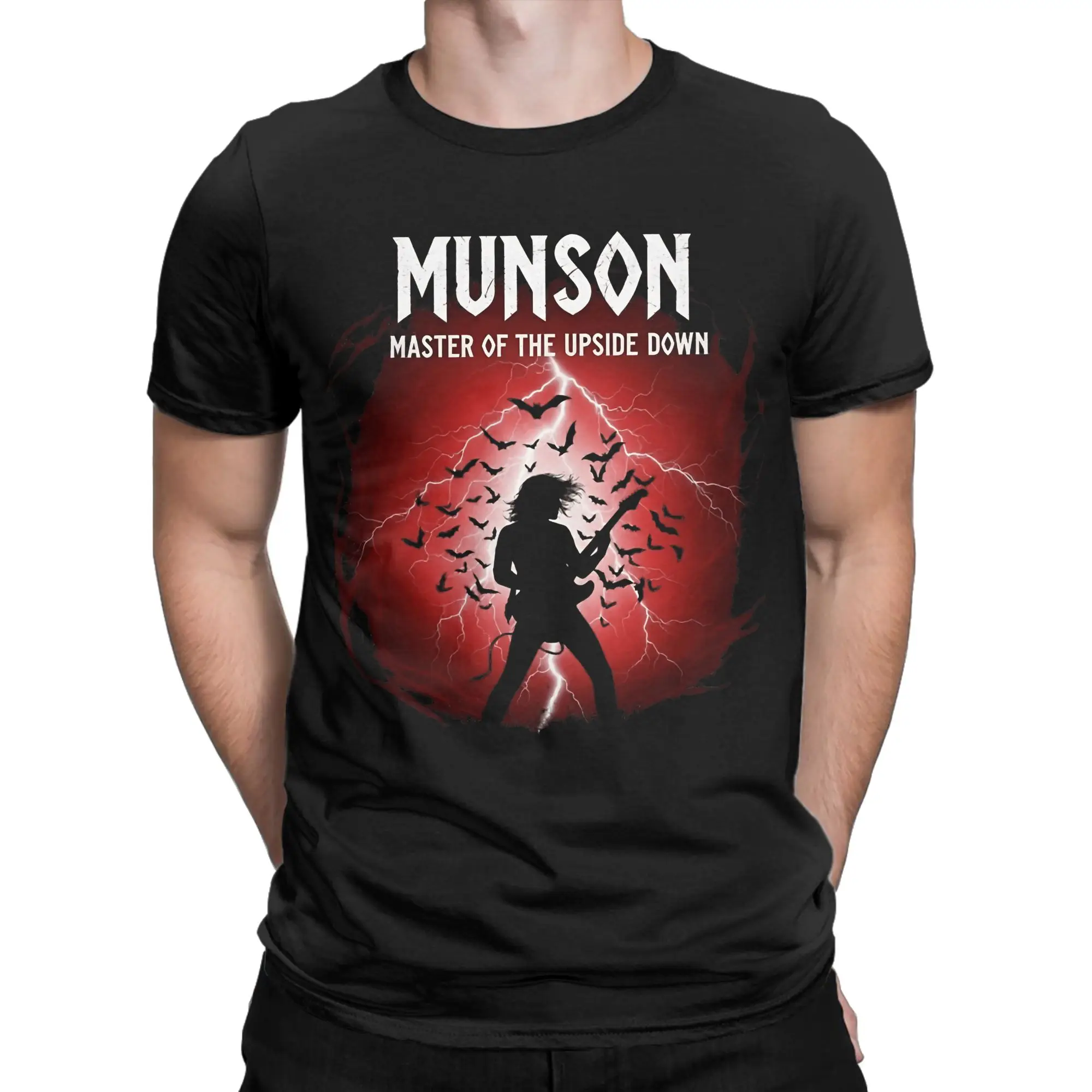Men T-Shirt Eddie Munson Master of the Upside Down Guitar Horror TV Fashion Pure Cotton Tees Short Sleeve  T Shirts O Neck Tops