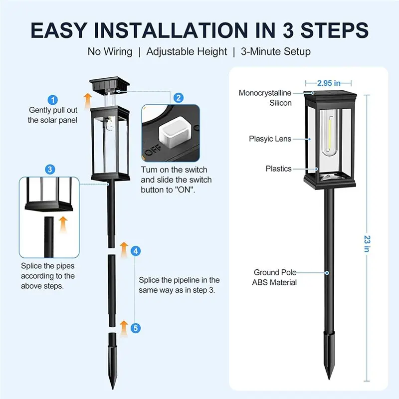 ABFU-Square Solar Pathway Lights 6-Pack Outdoor Warm White LED Auto On/Off IP65 Waterproof For Walkway Garden Driveway Decoratio