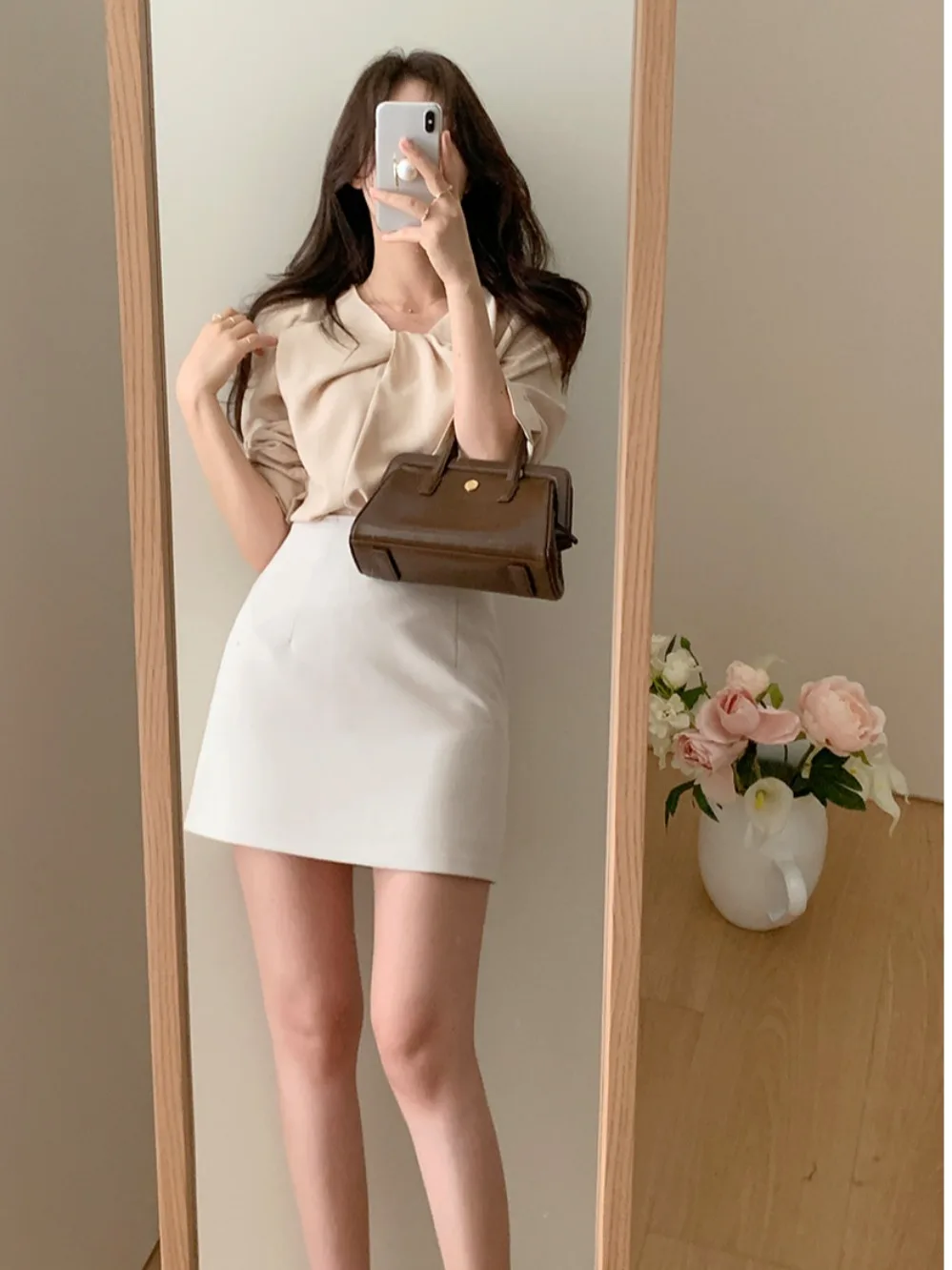 

Women's Summer New Loose Chiffon irt Design Sense 3D Pleat Twist Knot Top Commute Pure Color Straight Tube Regular Sve