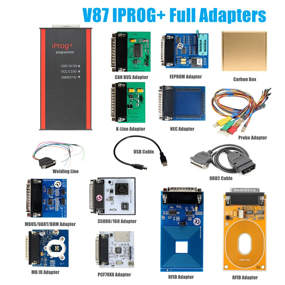 

2024 Iprog Pro V87 Full Adapters Iprog+ Key Programmer Support IMMO MCU SRS Dashboard with Probe Adapters for in-circuit