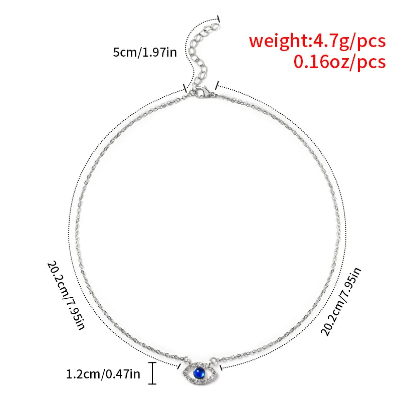 Turkish Lucky Double Layer Palm Evil Eyes Pendant Necklace for Women Micro Paved Rhinestone Eye Clavicle Chains Jewelry Gift