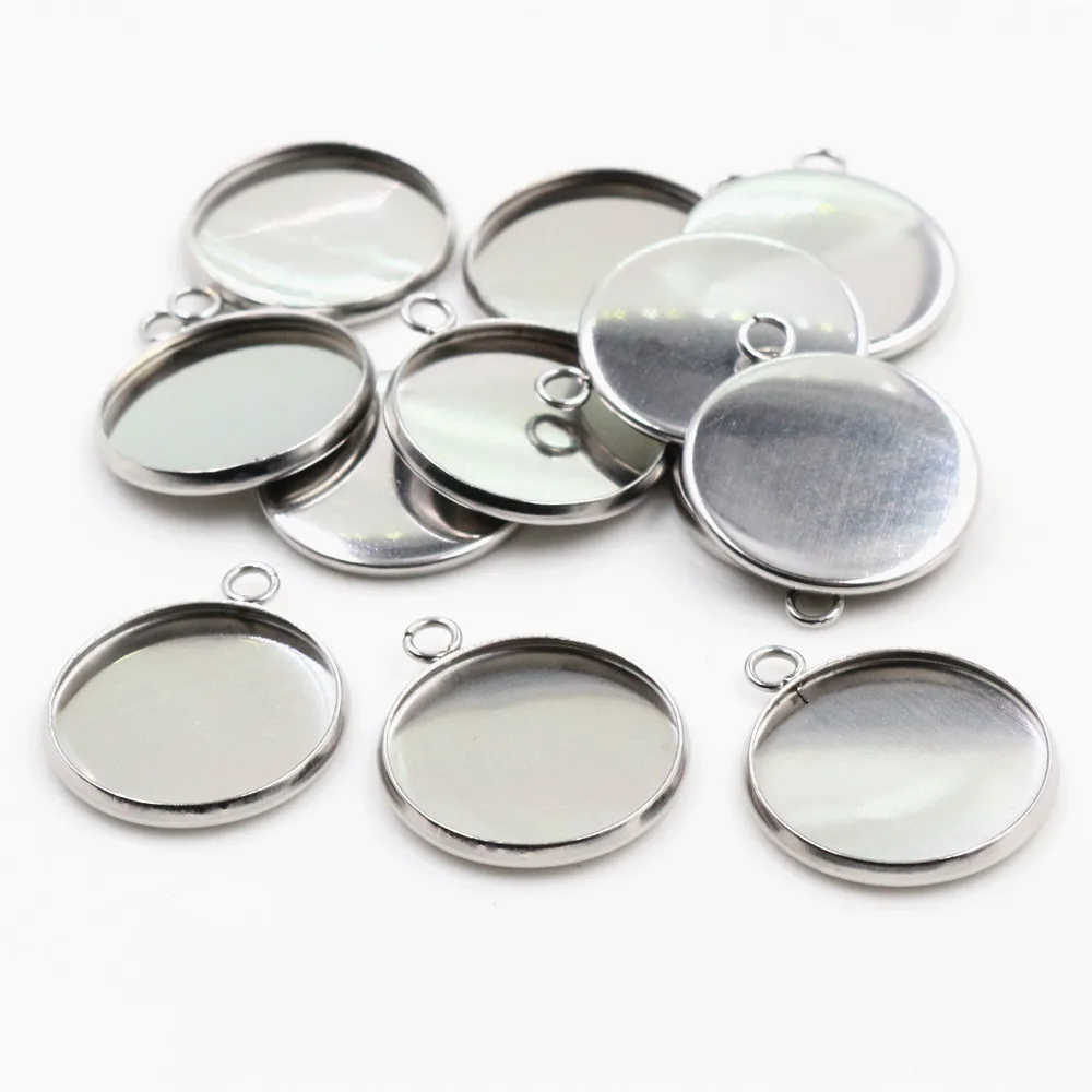(Never Fade) 18mm 20pcs Stainless Steel 3 Style Cameo Settings Cabochon Base Charms Pendant High Quality