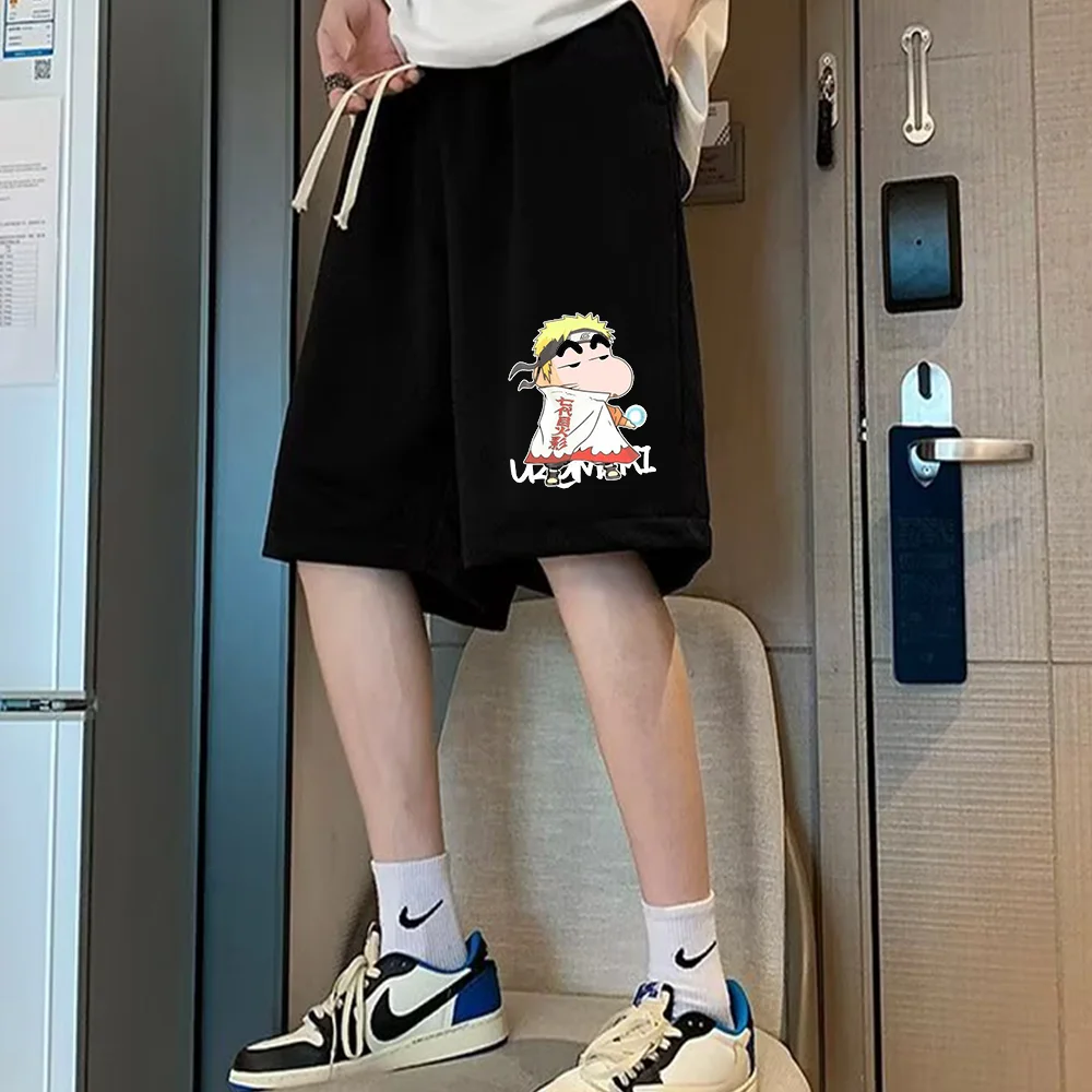 

Шорты Crayon Shin-chan для совместной работы, мужские летние женские повседневные баскетбольные брюки с пятью точками, быстросохнущие пляжные брюки большого размера