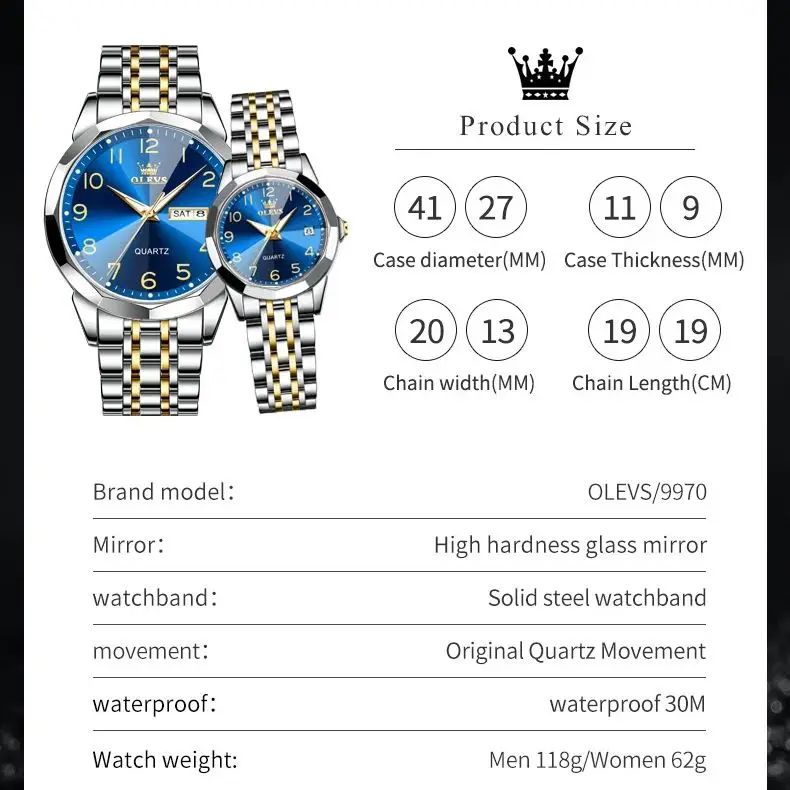 OLEVS TOP Brand Quartz Watch Set Men Women Couple Wristwatch Waterproof Stainless Steel Rhombus Digit Dial Couple Watch Gift NEW