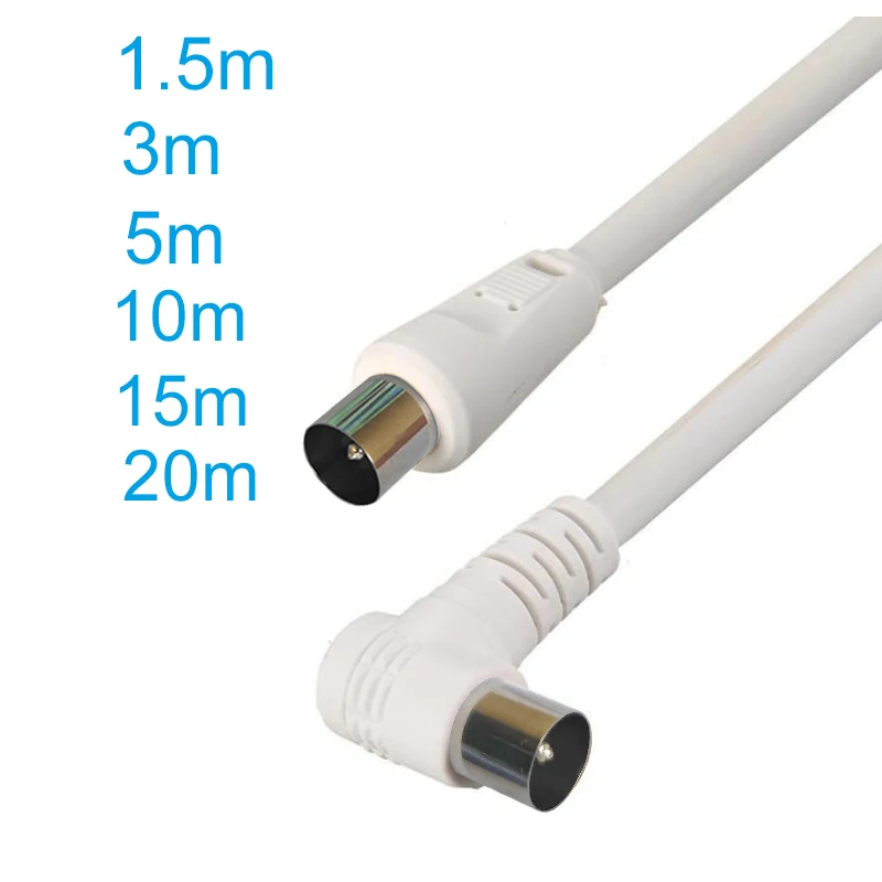 5M 3M 1.5M RF RG6 Quad Shield CL2 Coaxial Antenna Satellite Cable with TV 90 Degree Right Angel Male to Straight Male Connector