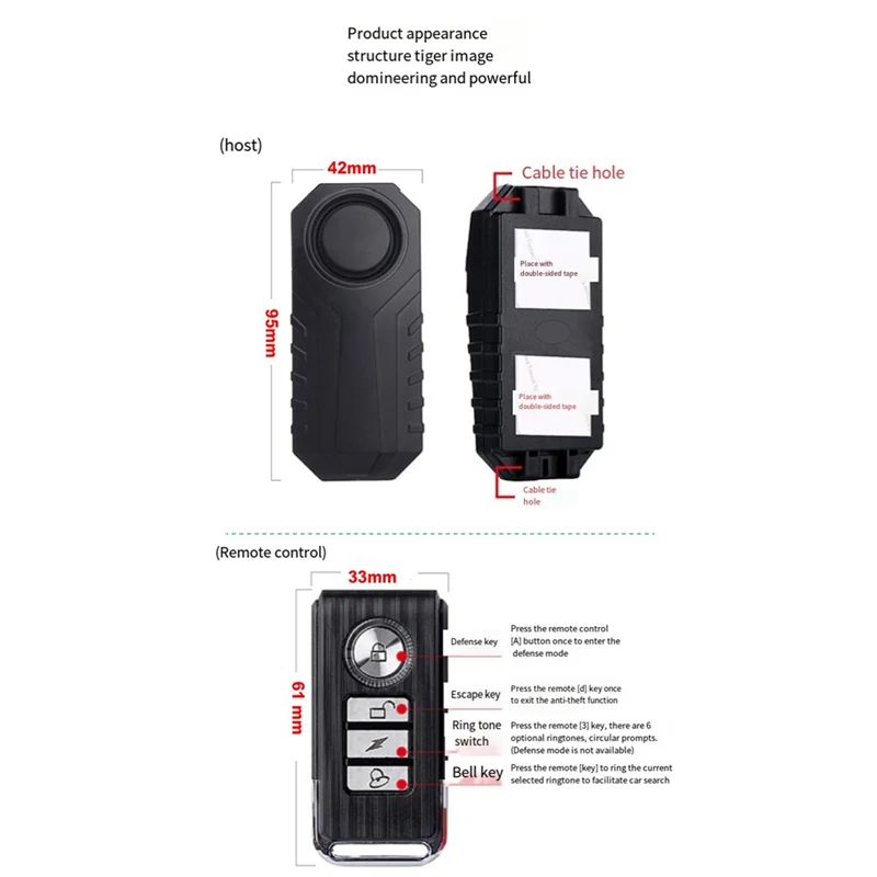B68A 113DB Motorcycle Bike Anti-Theft Alarm Wireless Remote Control Bicycle Security Alarm Electric Car Waterproof Alarm