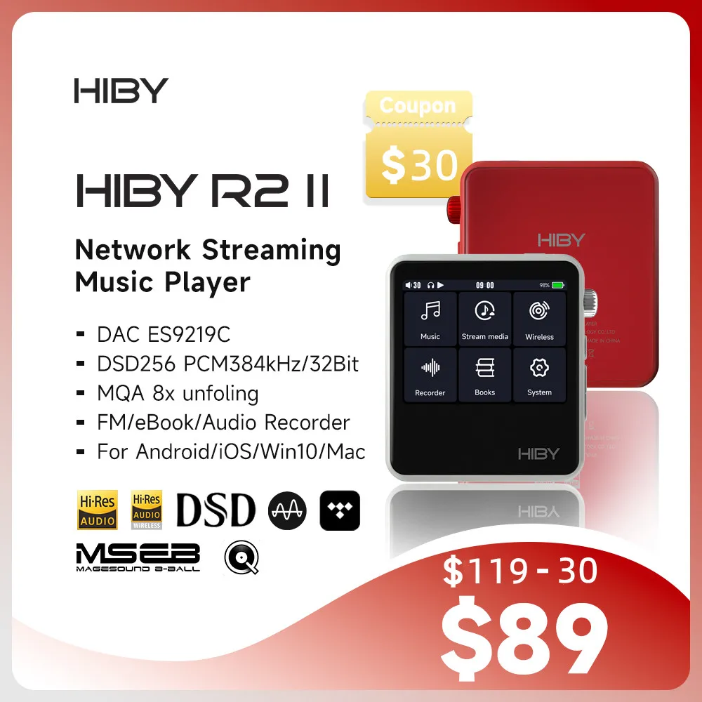 

HiBy R2 II / R2 GEN 2 Аудио Hi-Fi Музыкальный плеер MP3 USB C DAC Bluetooth WiFi MQA DSD128 DLNA Airplay TIDAL FM Радио с микрофоном eBook