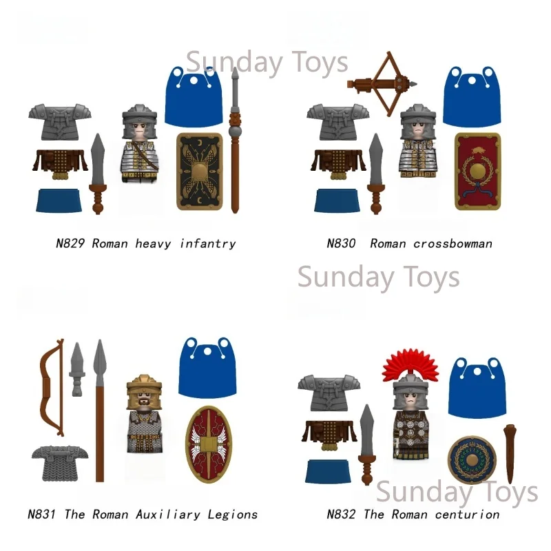 1개 중세 군사 로마 전쟁 액션 피규어 군대 피규어 블록 헬멧 무기 액세서리 어린이 장난감 선물