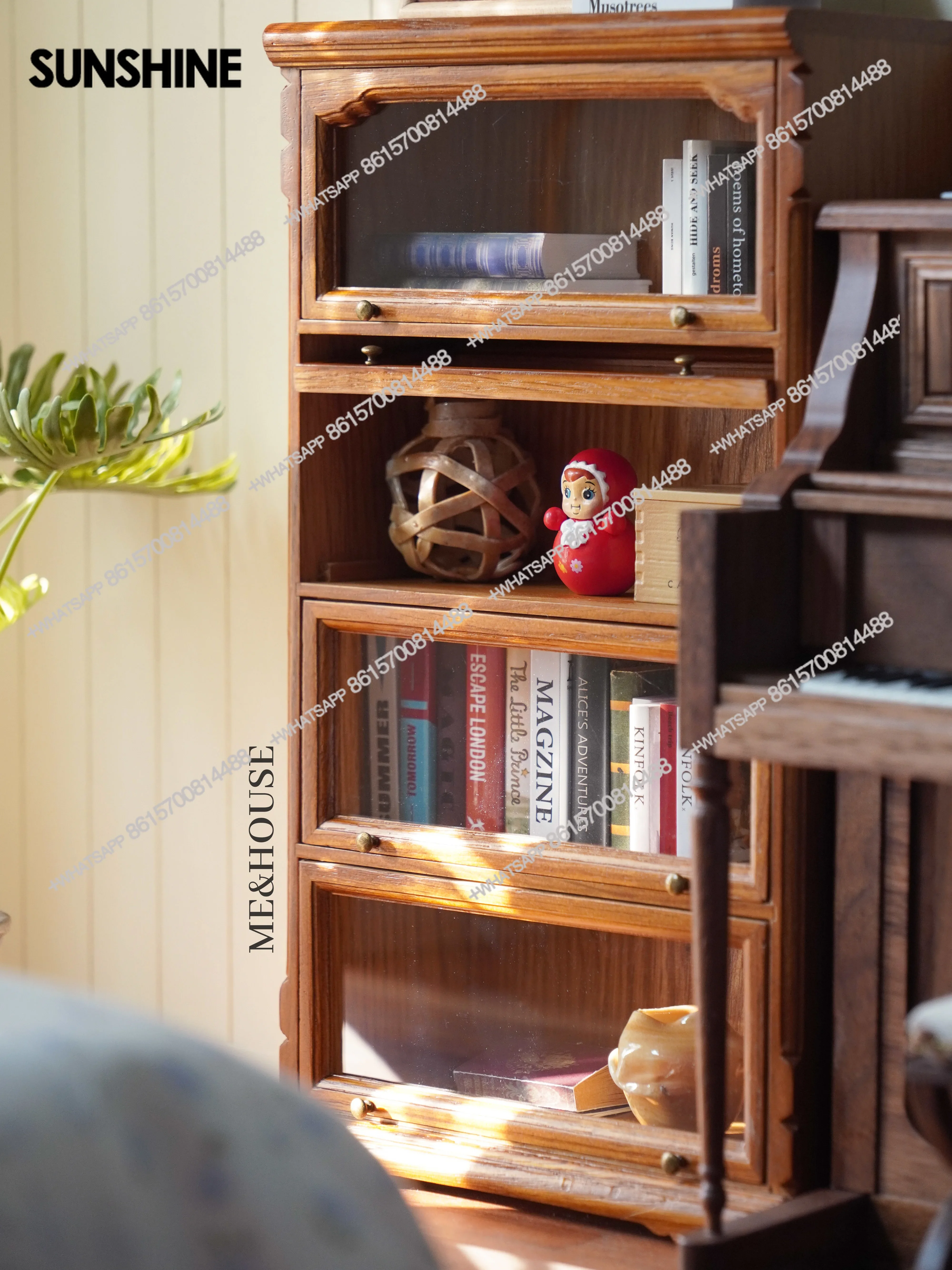 Modèle de maison de poupée, accessoires de meubles, mini modèle rétro, armoire à porte rabattable/armoire d'avocat/armoire à échelle à treillis, 1/6