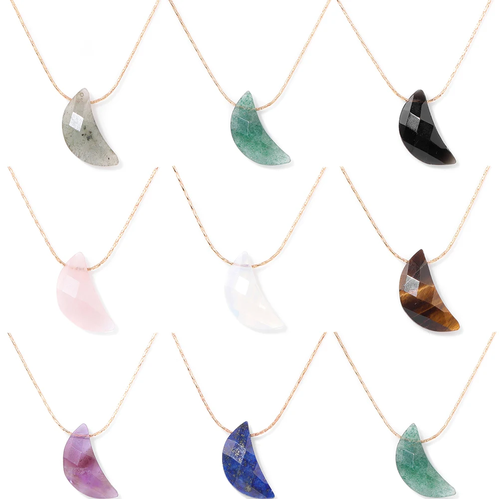 Moon Stone Necklace 7*20MM Moon Shape Aventurine Opal Gem Necklace Gold Color Clavicular Chain Choker Fashion Jewelry Gift