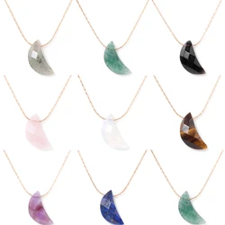Moon Stone Necklace 7*20MM Moon Shape Aventurine Opal Gem Necklace Gold Color Clavicular Chain Choker Fashion Jewelry Gift