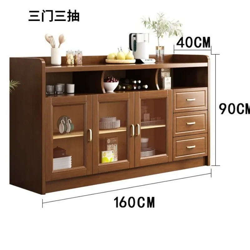 New Chinese-style solid wood dining side cabinet, kitchen rack, storage cabinet, integrated with glass door against the wall, ho