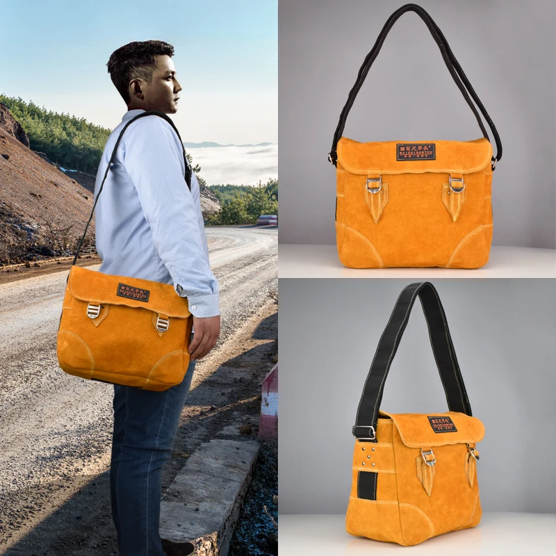 Cowhide Toolkit Electrician Tool Bag with Shoulder Strap Maintenance Thickened Tool Storage Bag Woodworking Tools Accessories