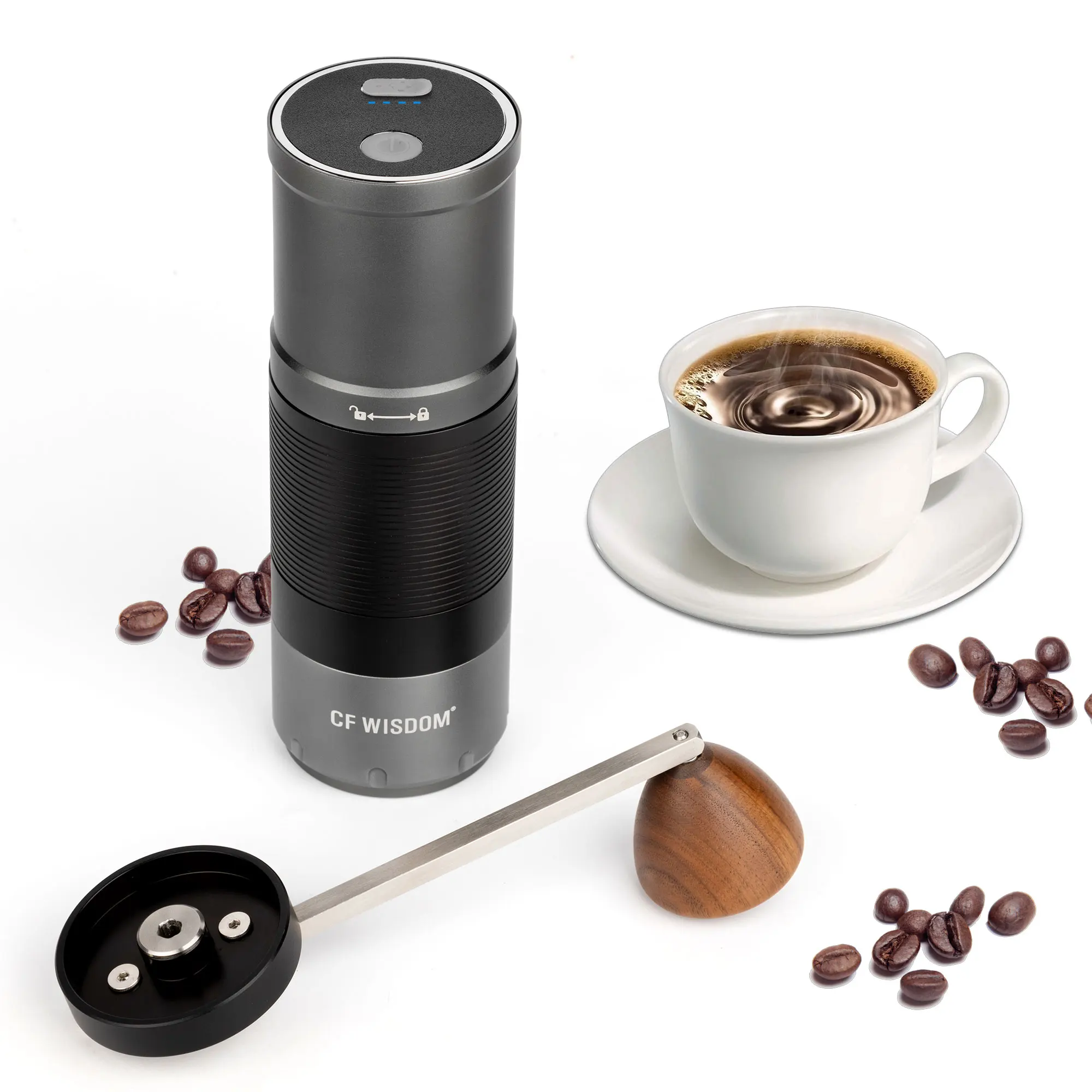 

All Metal Portable Coffee Bean Grinder Electric 420 Stainless Steel Five-Star Disc 20g Mini Espresso Grinder for Hand Drip