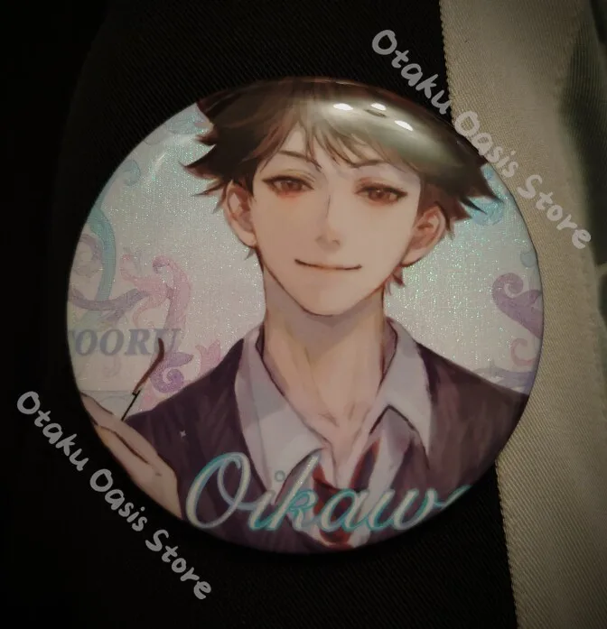 Haikyuu!! Oikawa Tooru Laser Ticket Flash Sand Pendant 65mm Dual  Badge Cosplay Emblem Acrylic Figure Props Stand Decor