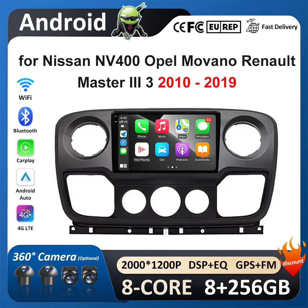 

For Nissan NV400 Opel Movano Renault Master III 3 2010 - 2019 Car Multimedia Player QLED IPS Screen Wireless Carplay WiFi 4G