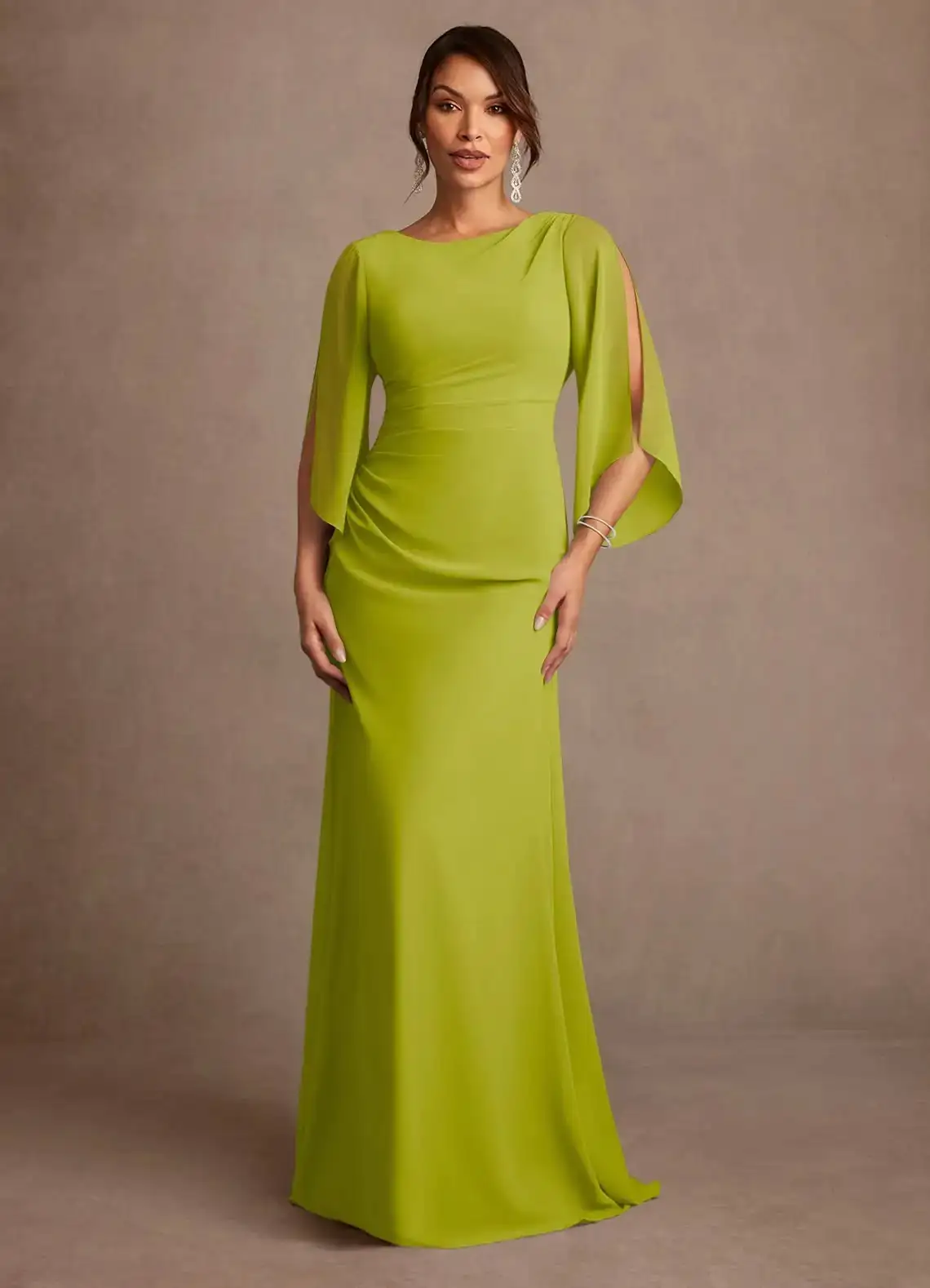 Customized Size Olive Green Chiffon Mother of the Bride Groom Dresses Half Sleeves Mermaid Evening Gowns