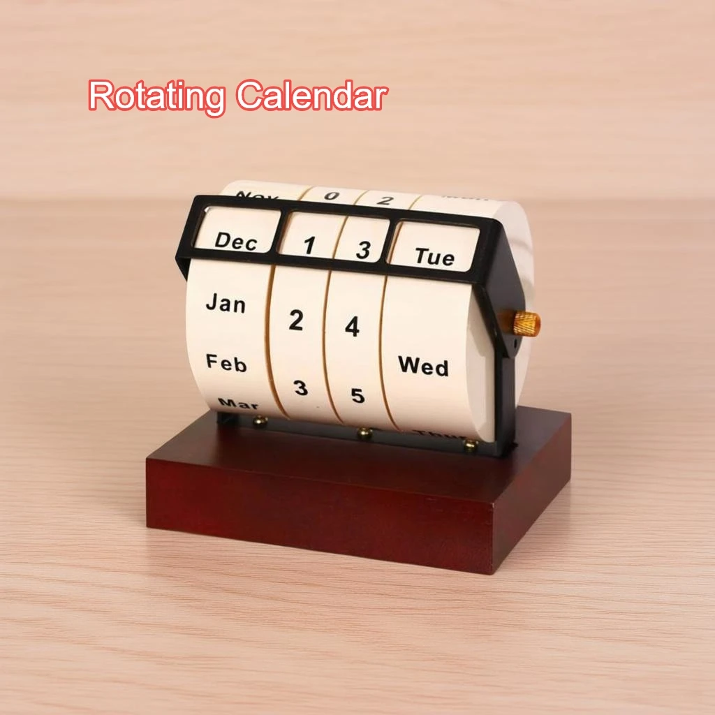 

Creative Rotating Wooden Calendar Home Tabletop Decorative Wheel Calendar Exquisite Novelty New Year Countdown Calendar Gift