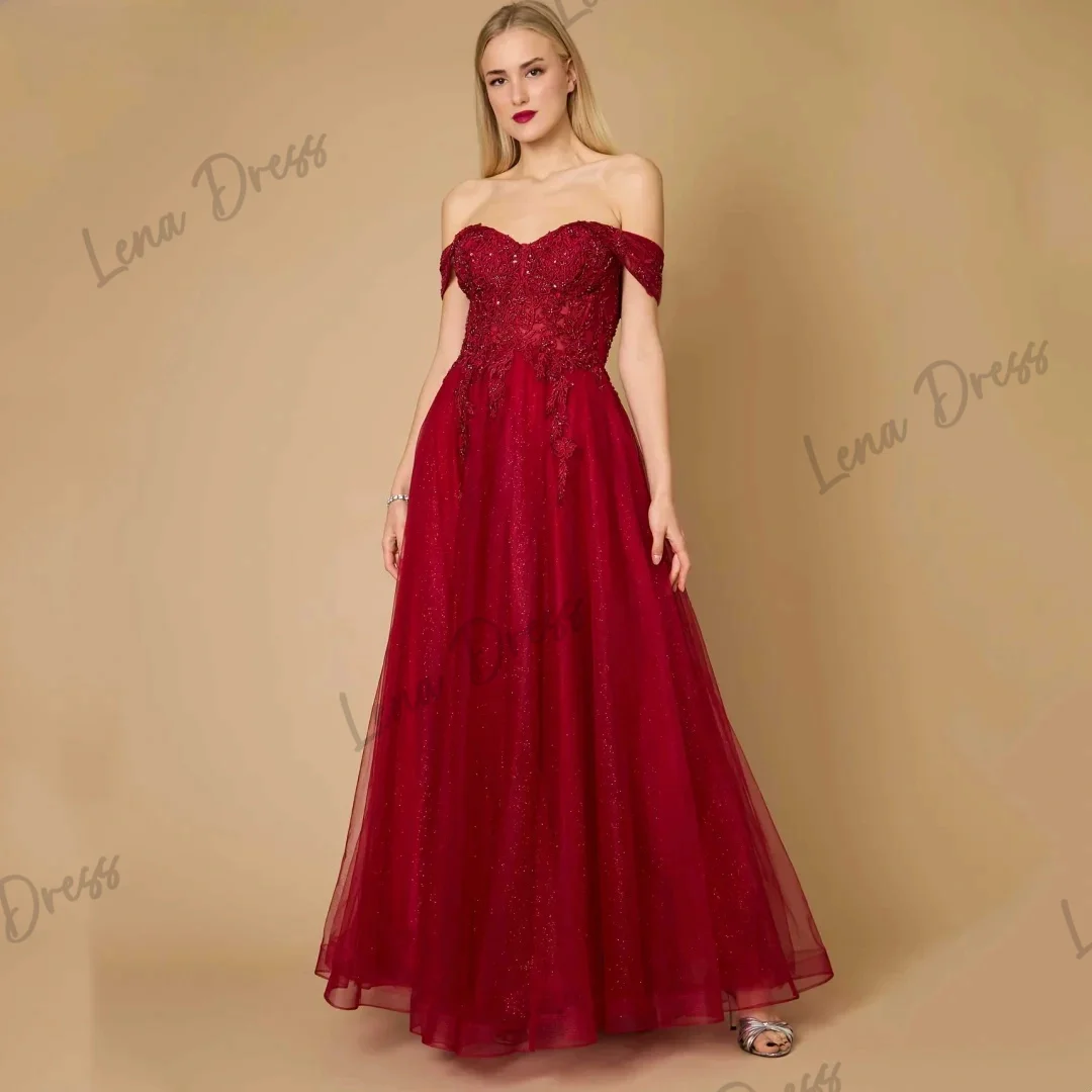 Lena Red Evening Dress Dresses for Formal Occasions Embroidered Lace Dubai Evening Dress 2024 Luxury Line A Off the Shoulders