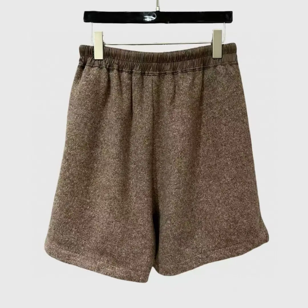 Dark RO High Street Fashion Wool Shorts Women's Fashion Basic Elastic Waist Plit Hem Drawstring Elastic Woolen Shorts