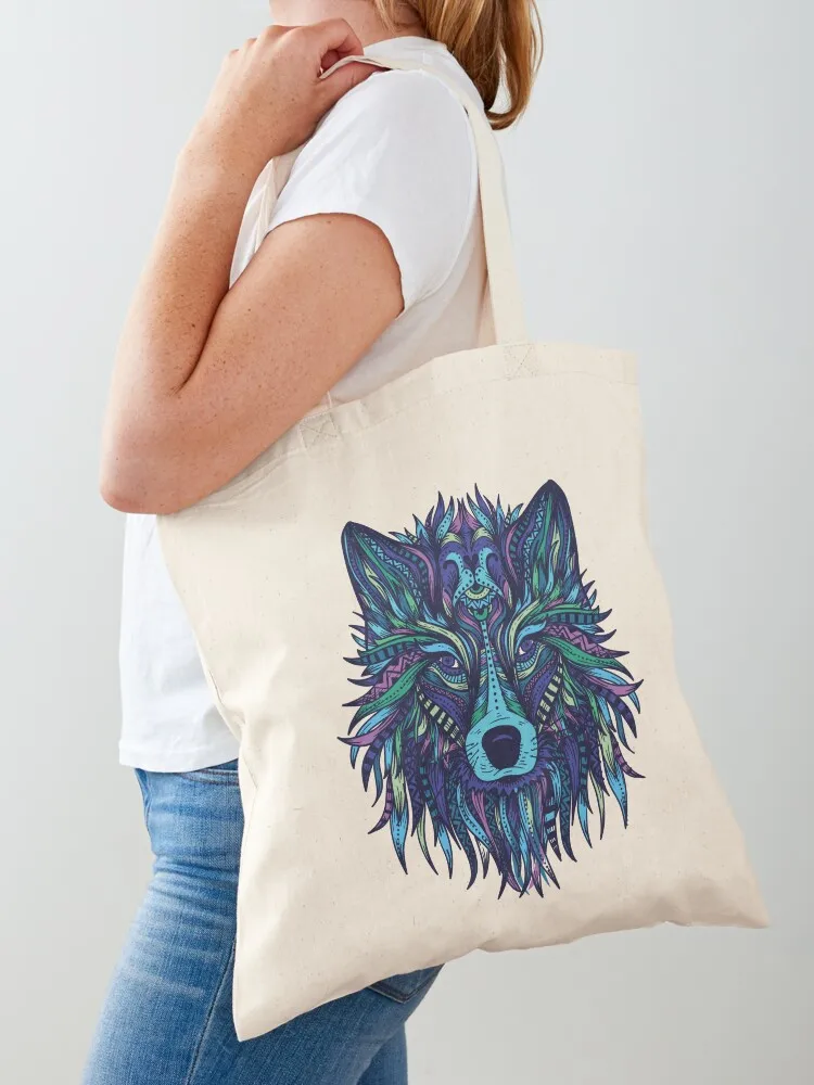 

Mandala wolf, wolf head Tote Bag Custom bag women bag custom canvas shopper women