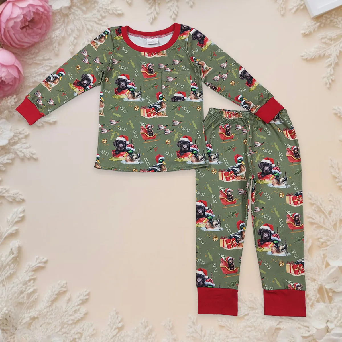 Baby Boy Pajamas Hats Dogs Ducks Hunting Kids Long Sleeve Shirt Pants Children Christmas Set Two Pieces Sleepwear Toddler Outfit