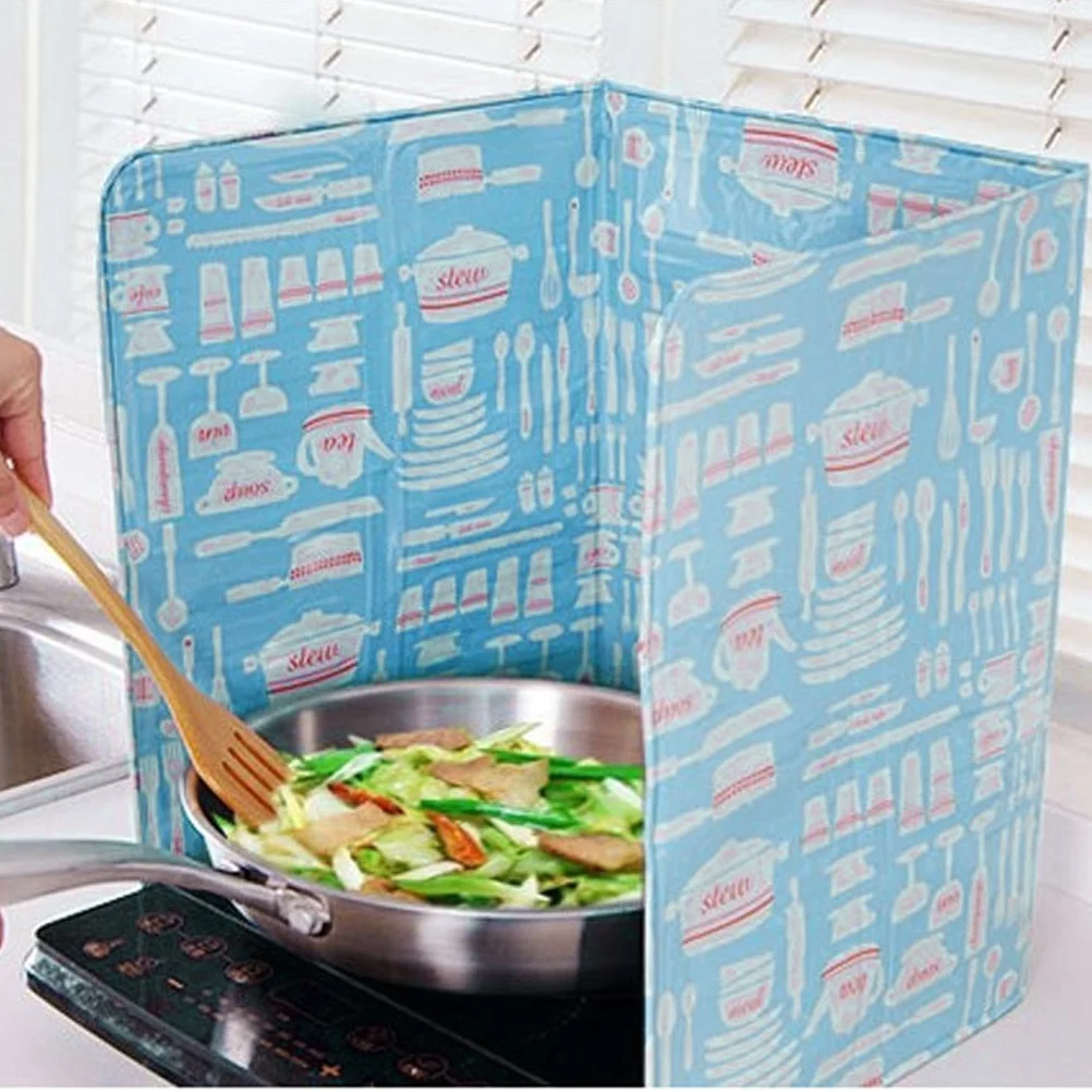 3 Sided Kitchen Splatter Guard Foldable Oil Proof Board Aluminum Foil Gas Stove Shield view 4