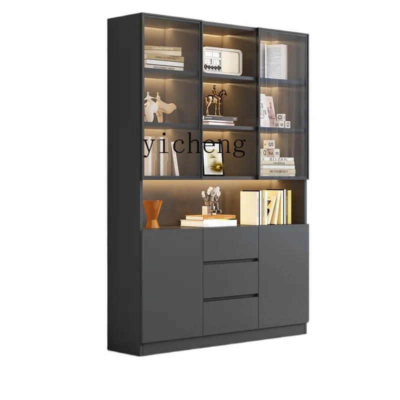 XC Solid Wood Hand-Made Display Cabinet Assembled Cabinet Bookshelf with Glass Door Living Room Custom Modern case Floor