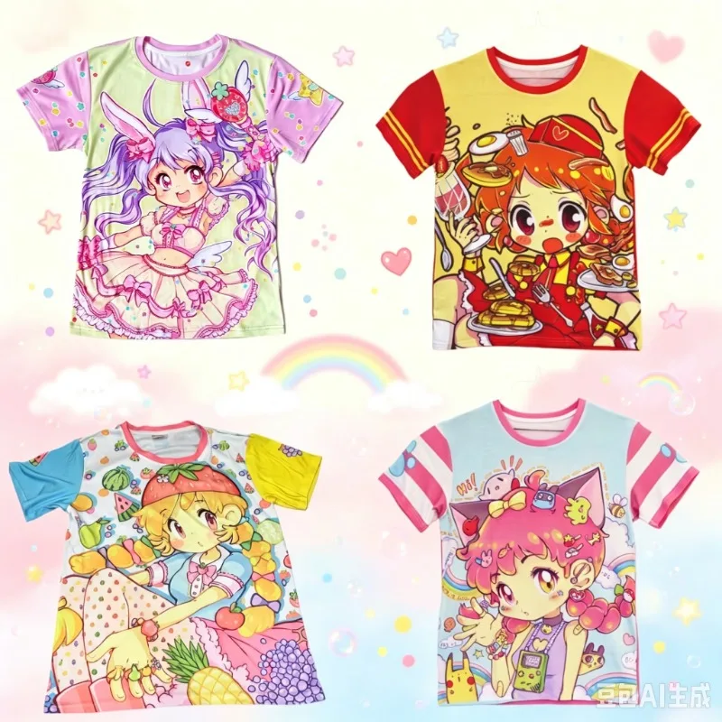 2026 Summer Japanese Sweet Cool Anime Printing Short Sleeve Super Large Fashion Breathable Fast Dry Casual Kawaii Girl T-shirt