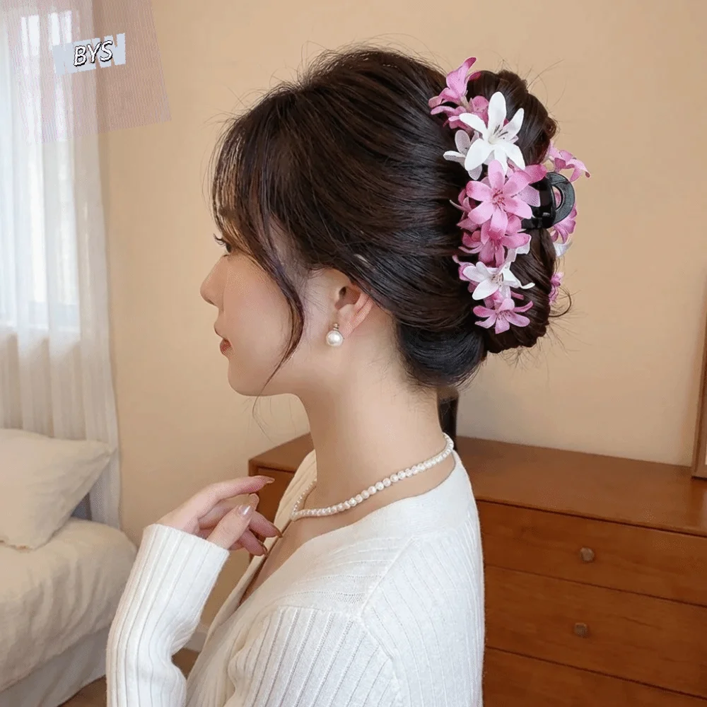 

Fresh Acrylic Flower Hair Claw Colorful Cloth Hair Crab Clip Korean Style Ancient Style Large Shark Clip Photography Props