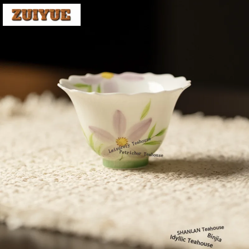 

2 шт./лот, ручная роспись, цветочная чайная чашка, элегантная чайная чашка, набор чайных чашек, чашка для медитации, чашки Chazhan Master, посуда для напитков, 60 мл