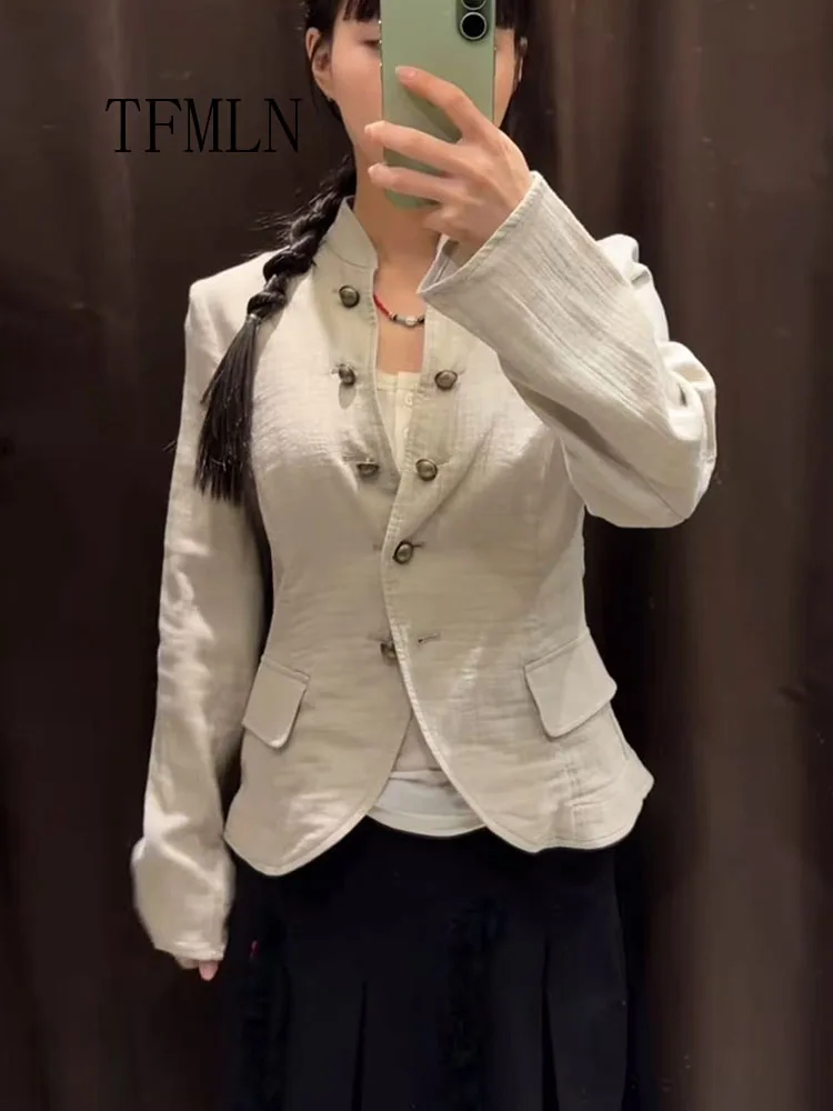 

2026 Women Casual Blazer Jackets Fashion Chic Stand Collar Full Sleeve Single Breasted Slim Coats Lady Daily Commute Wear New