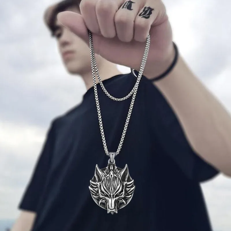 Wolf Head Personality Dominant Necklace Punk Men's Trendy Wolf Totem Pendant Street Fashion Accessories