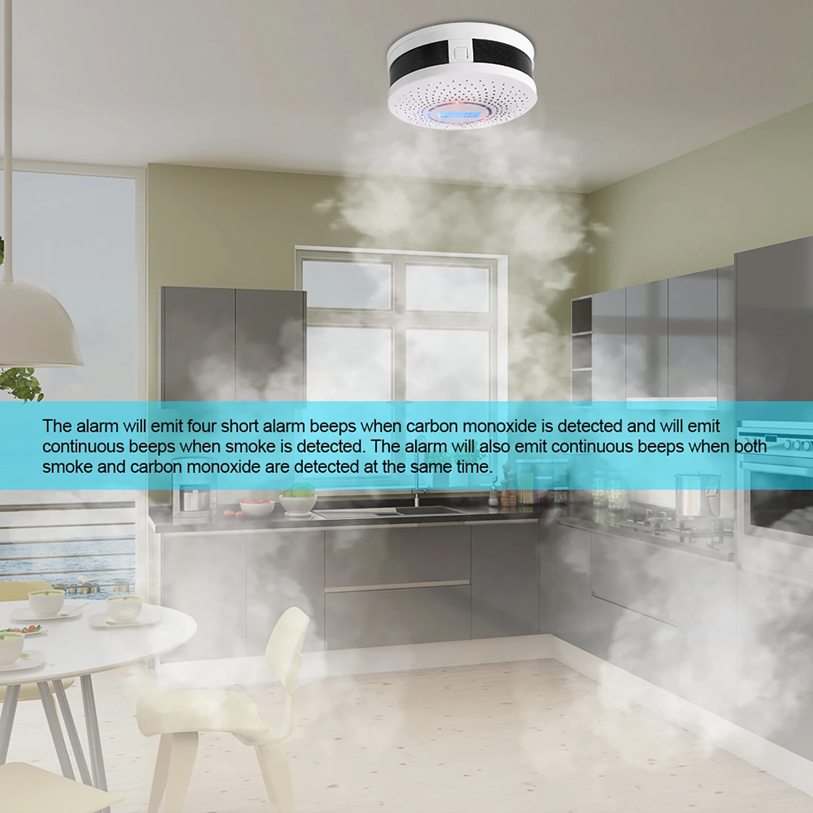 Koolmonoxide CO & Rook Combinatie Geluid Alarm Monitor Detector Sensor Koolmonoxide Detectie Alarm