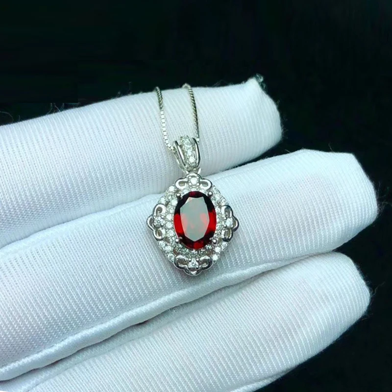 925 Sterling Silver Natural Garnet Pendant With Certified Fine Jewelry 18k Gold Plated Oval Cut Gemstone Necklace