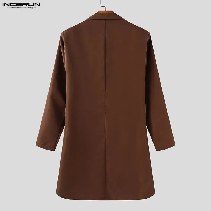 INCERUN メンズイレギュラーブレザー無地ラペル長袖中空男性スーツストリートウェアボタンファッションロングスタイルブレザー男性