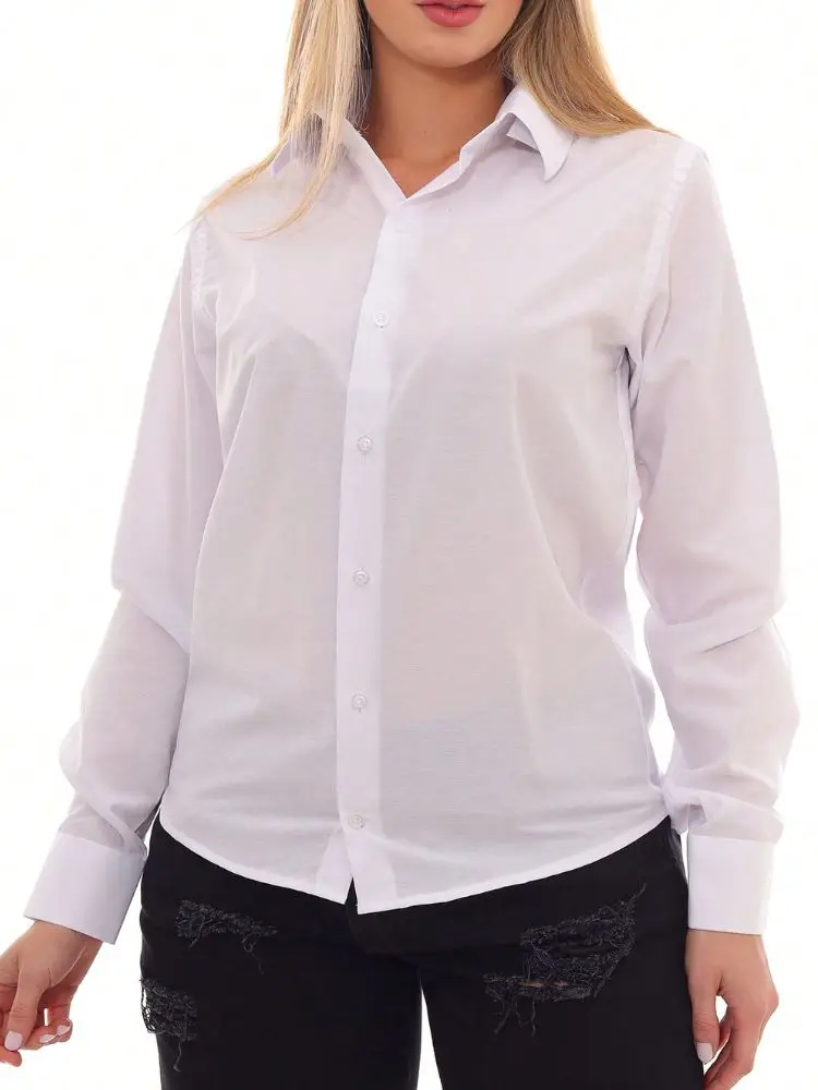 Women's Long Sleeve Slim White Social Shirt