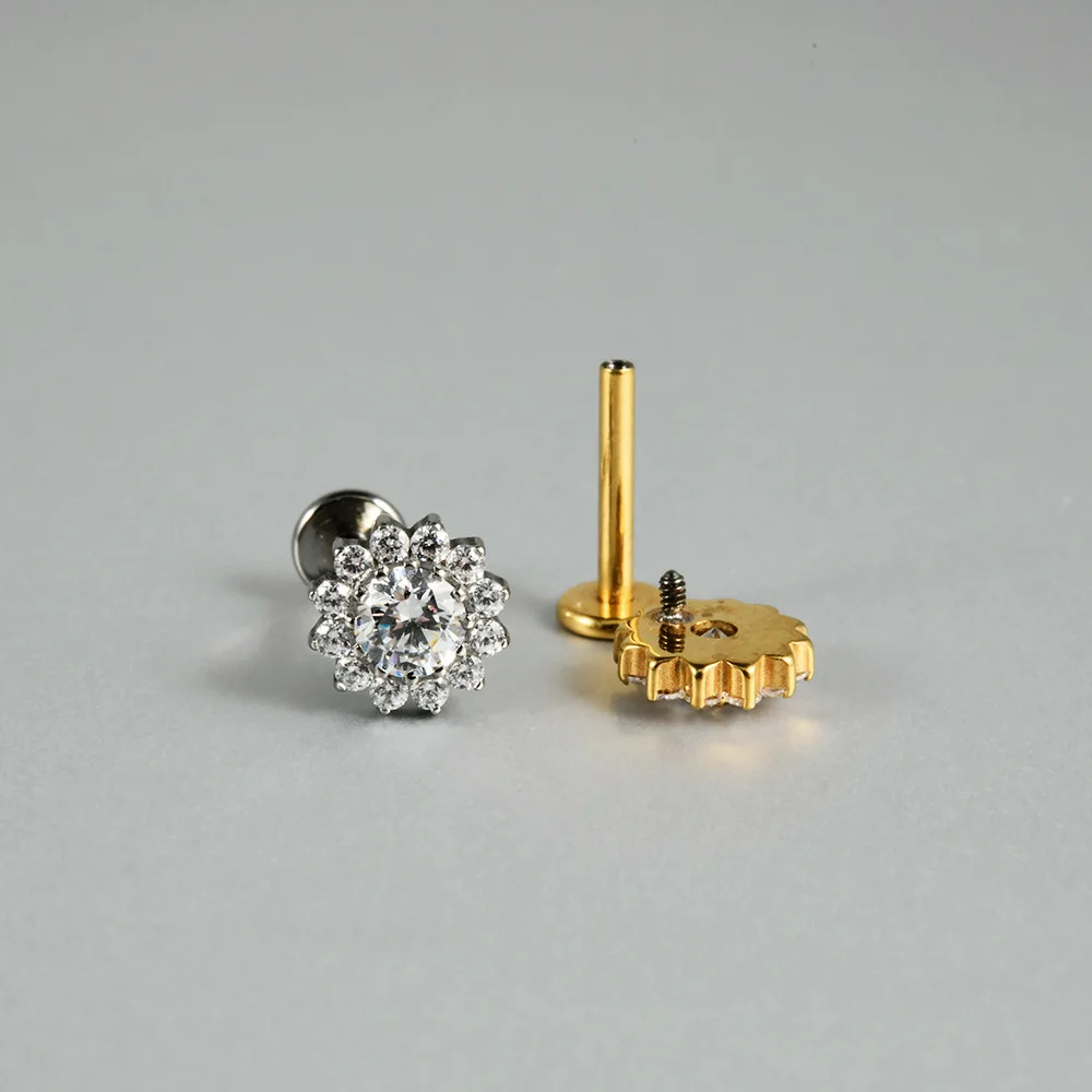 1 قطعة ASTM F136 G23 التيتانيوم زهرة الزركون القرط مربط داخليا الخيوط Labret الأذن الشفاه الزنمة اللولب الغضروف ثقب المجوهرات