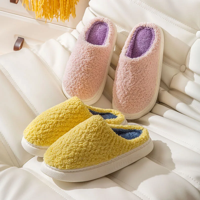 Comwarm Winter Warm Slippers For Women Men Home Fluffy Furry Slippers New Fashion Soft Plush Platform  Non Slip Bedroom Slides