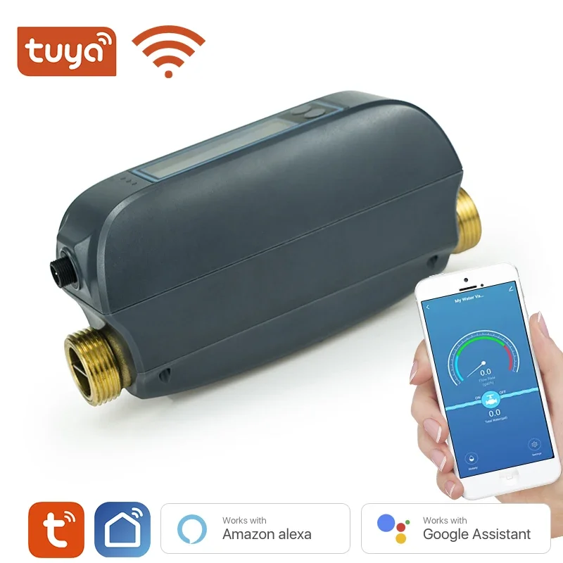 Smart Life WiFi Water Valve Water Flow Rate And Water Meter Shut On/Off Remote Control Real Time Display Built in battery Tuya