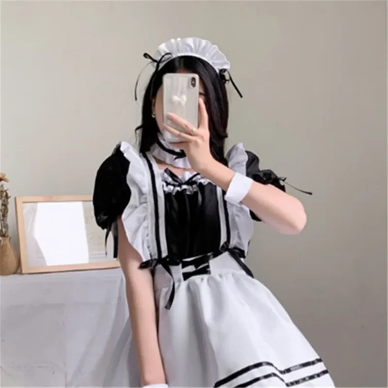 Pełne zestawy amine black seksowna Lolita francuska pokojówka sukienka cosplay dziewczyny kobiety kelner strój sceniczny plus rozmiar wa4380