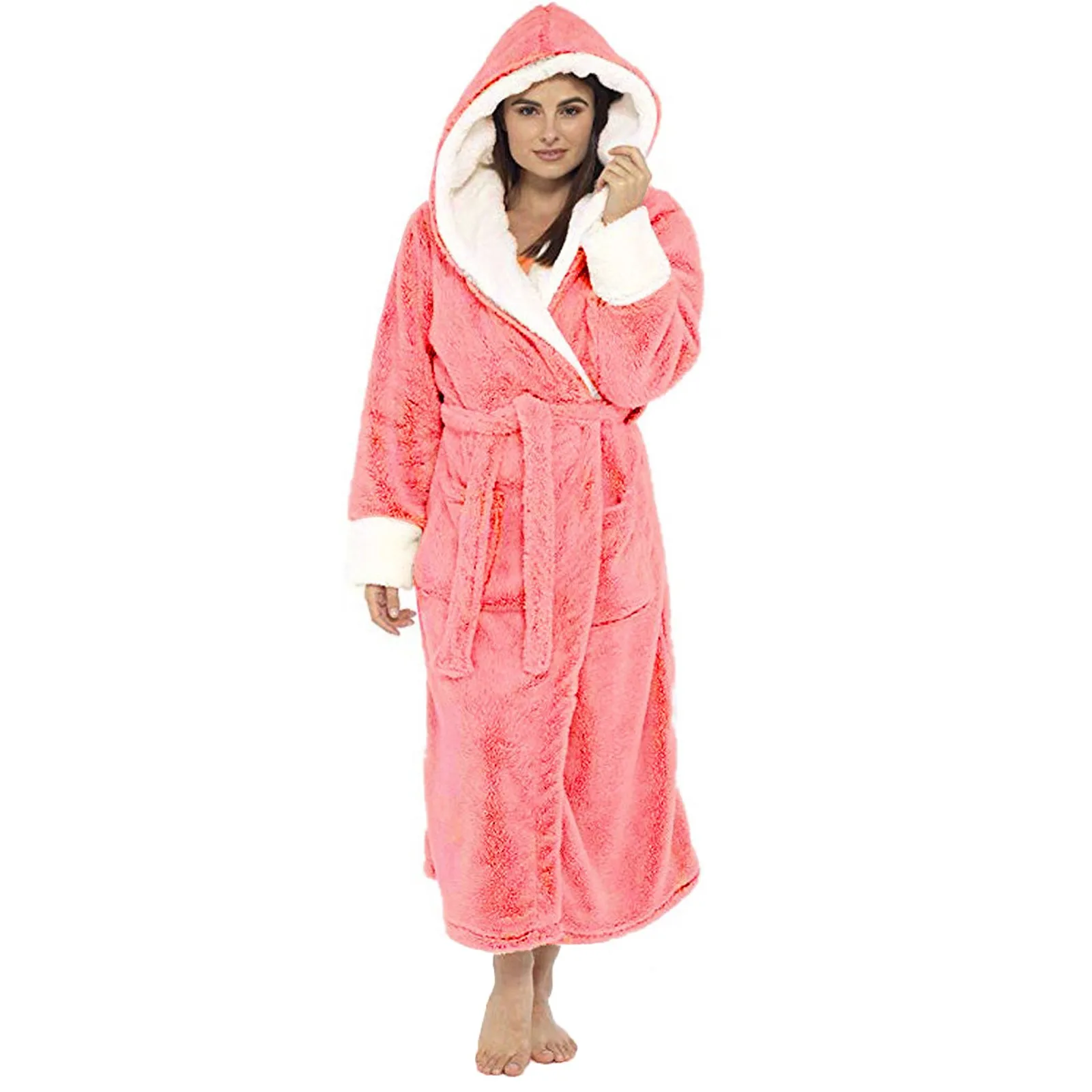 Sexy Women Nightwear Women Hooded Plush Soft Robe Fluffy Warm Fleece Shaggy Bathrobe Warm Winter Robes Nightgowns  Pajamas Robe