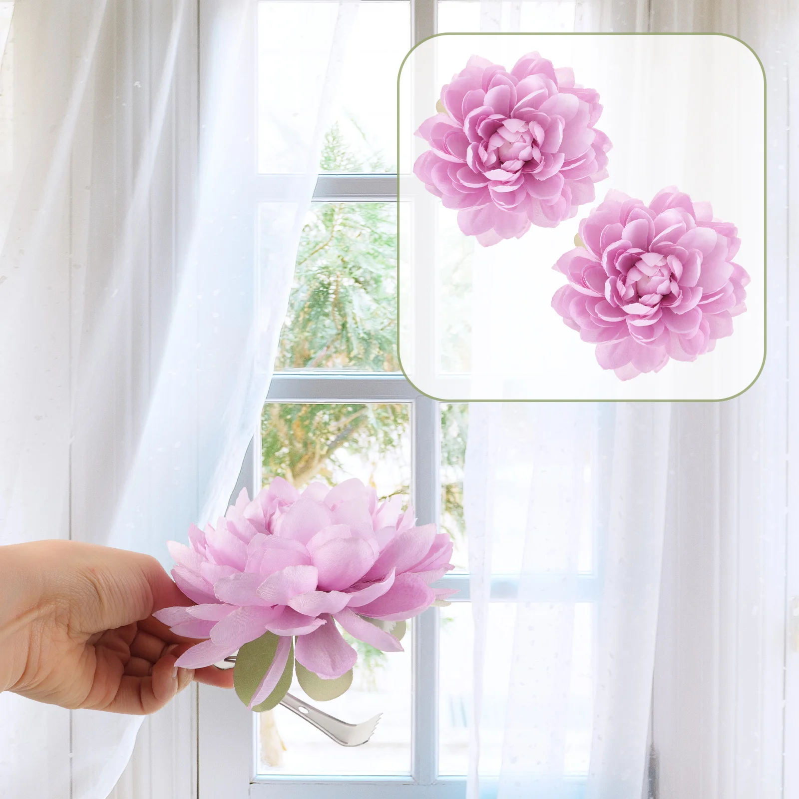 

2Pcs Curtain Tiebacks Flower Design No Drill Clamp for Bedroom Living Room Sheer Curtains Holdback Clamp Window Drapery Clips