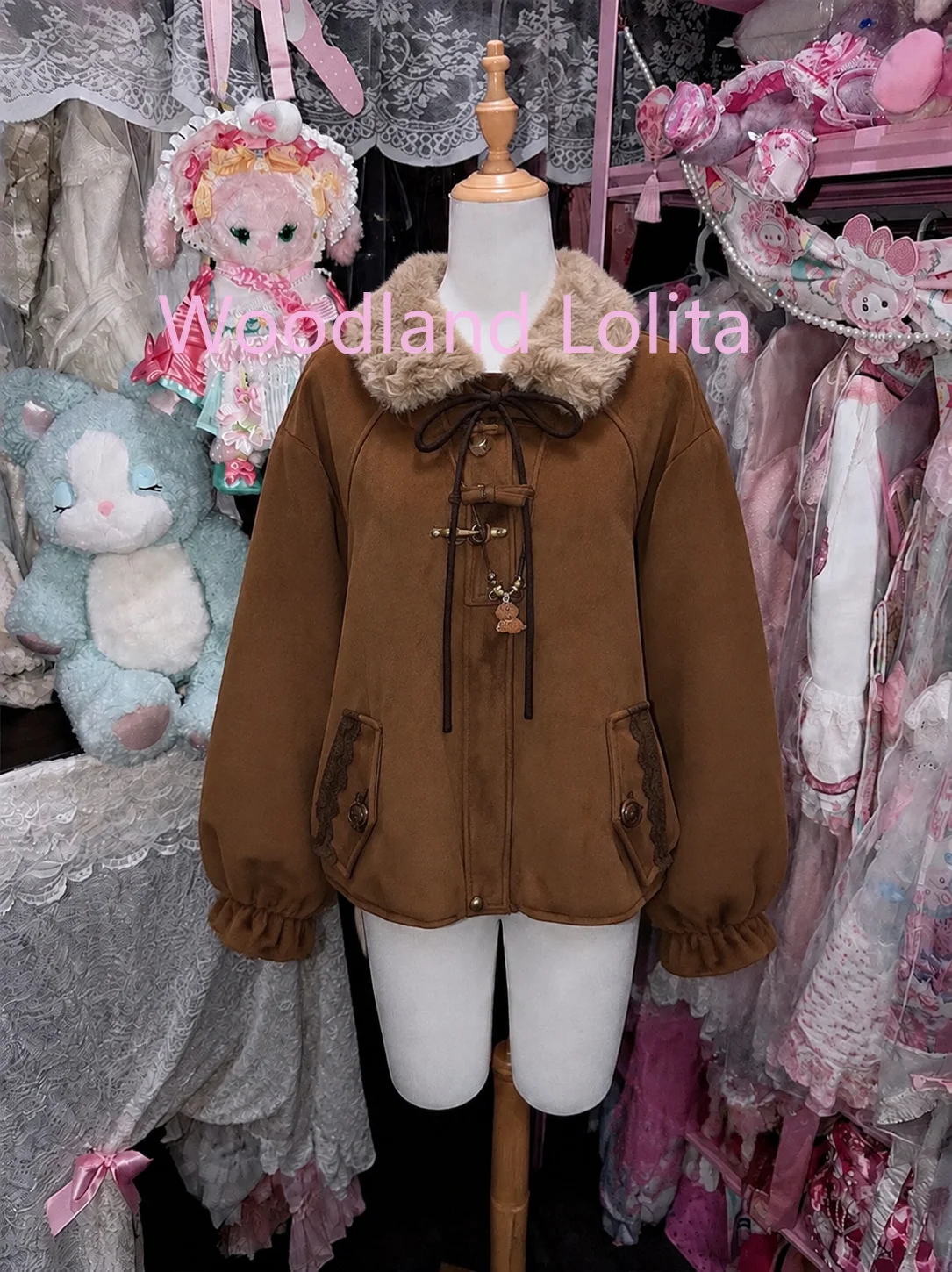Autumn Winter Japanese Vintage Fur Collar Cotton Coat Women  Bow Warm Loose Down Coat Subculture Y2K Preppy Style Jacket Coat