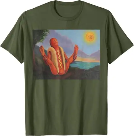 Hotdog, der sich in der Sonne sonnt, lustiges Hotdog-Yoga-T-Shirt, Y2k BBQ seltsame Essenskunst Comic-Grafik-Bekleidung, Yoga-Witz-Persönlichkeits-T-Shirt – Detail 8